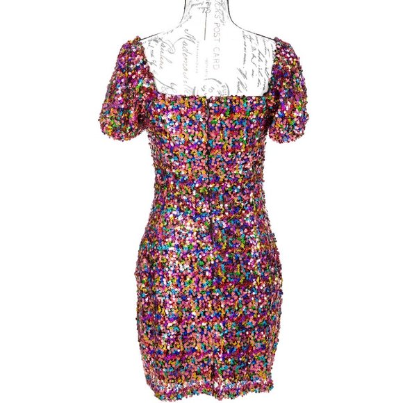 1721-Fate Multi-Pink Sequined Short Dress - Picture 3 of 4